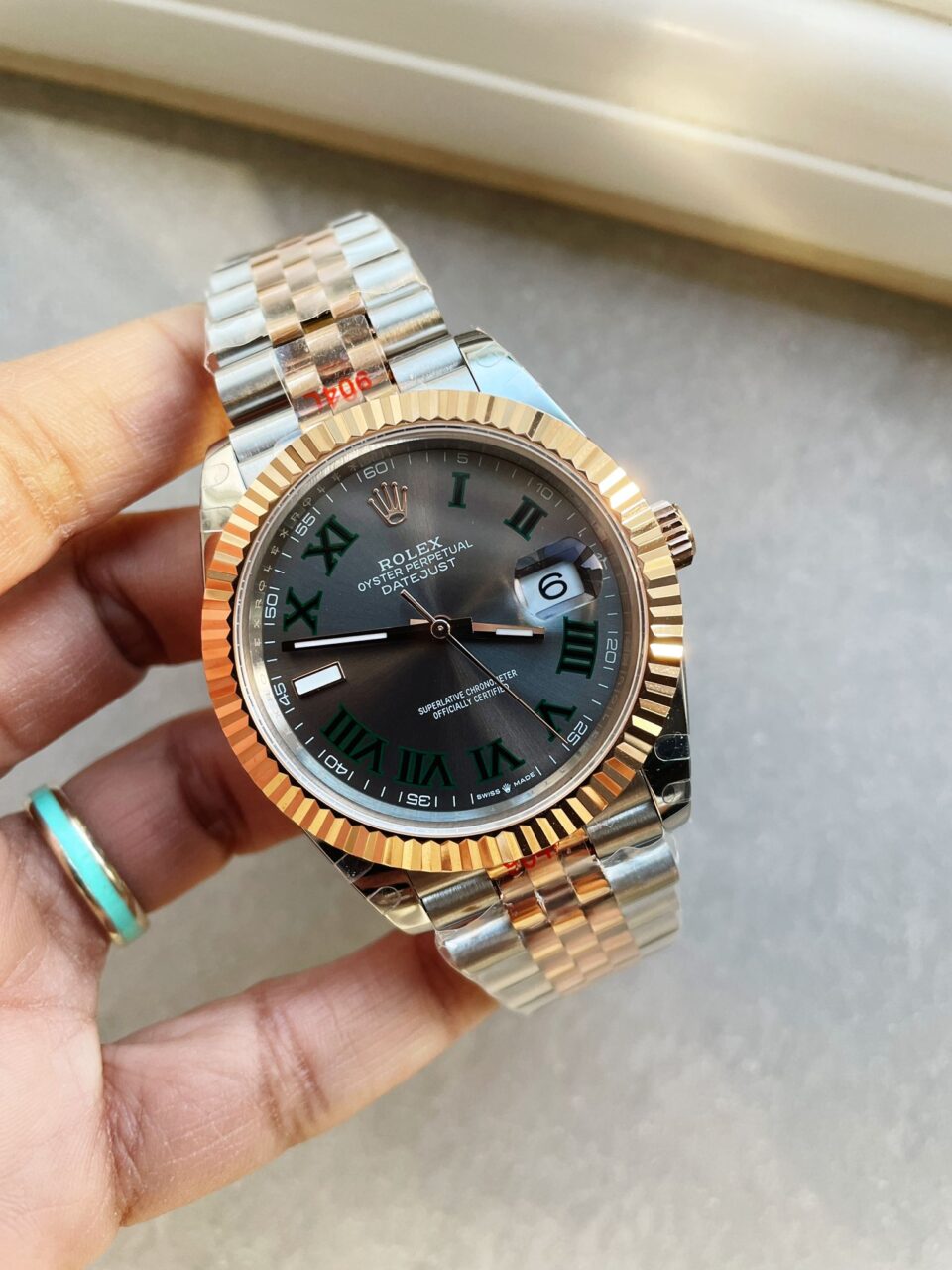 GMF GM Factory 1:1 Rolex DateJust Men 41mm  'wimbledon' RG and SS V2 Grey textured Dial Roman Markers