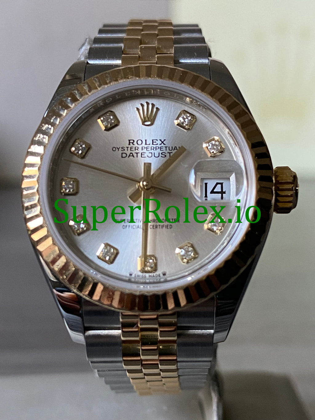 Rolex Lady-Datejust 26 ellow Gold Silver Diamond Dial Ref.279173