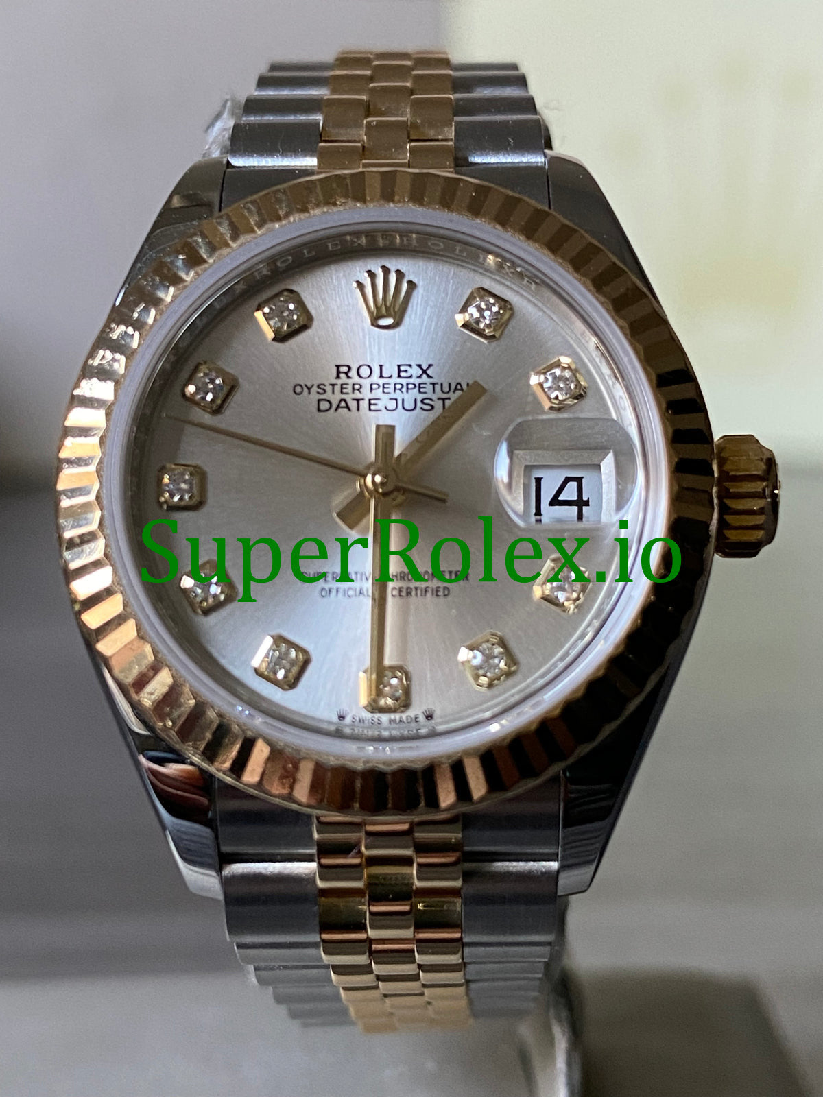 Rolex Lady-Datejust 26 ellow Gold Silver Diamond Dial Ref.279173