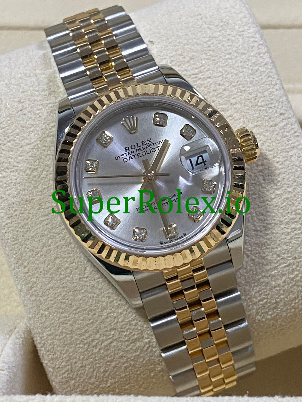 Rolex Lady-Datejust 26 ellow Gold Silver Diamond Dial Ref.279173
