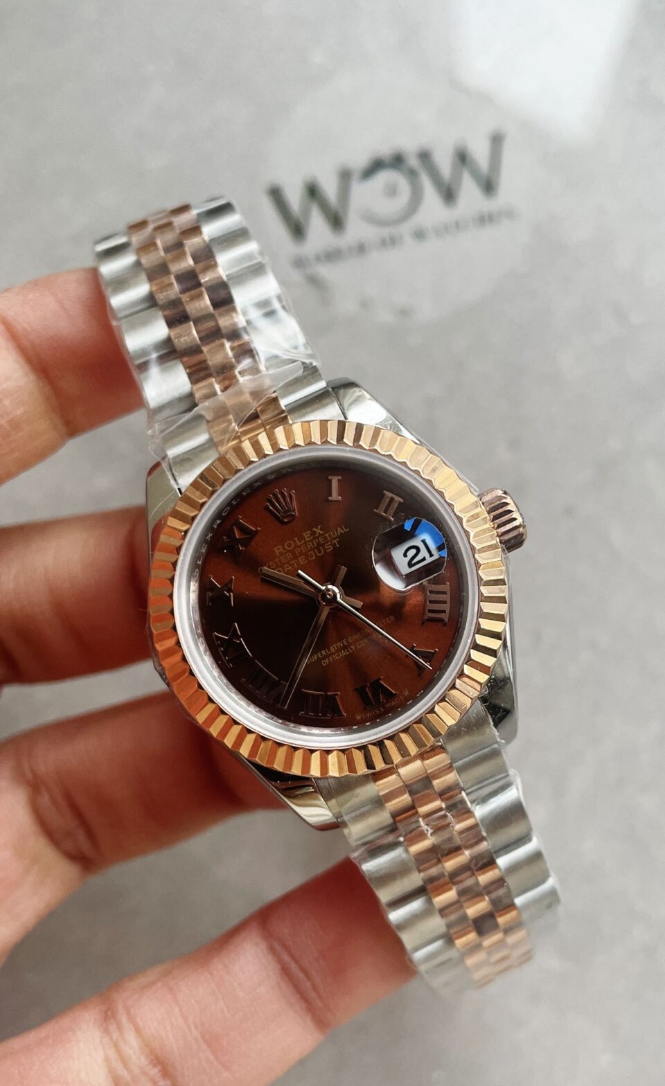 KZF Factory 1:1 Rolex Datejust 28mm 904L RG/SS Brown Dial A2671