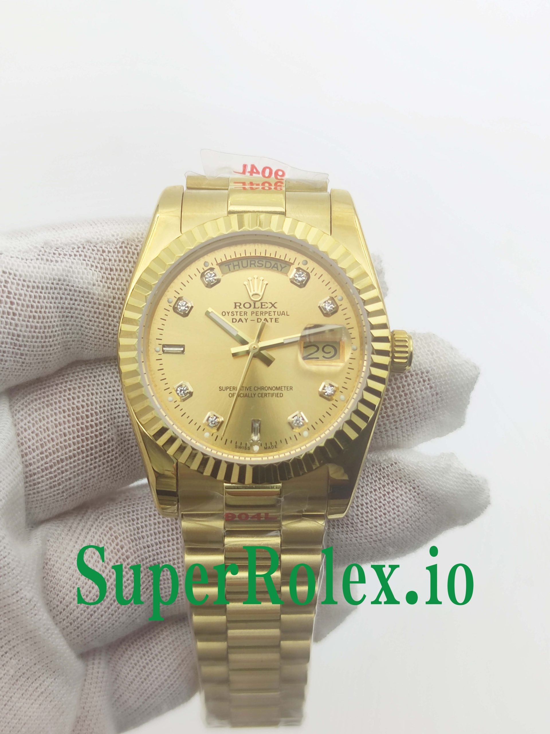Rolex Day-Date 36MM Yellow Gold Silver Diamond Dial Ref.118238