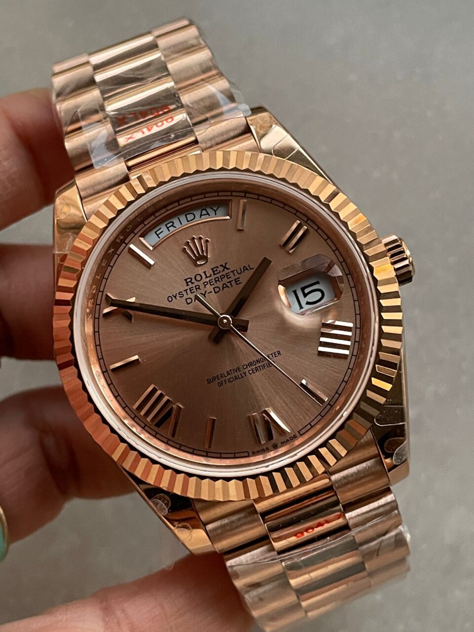 GMF Factory 1:1 Rolex Day-Date 40mm 228235 904L RG Fluted Bezel Rose Gold Dial