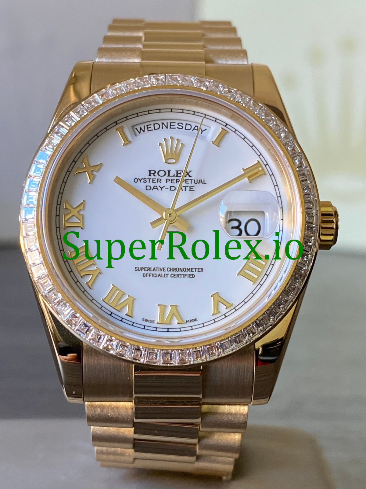 Rolex Day-Date 36MM Yellow Gold White Roman Dial Ref.118398BR