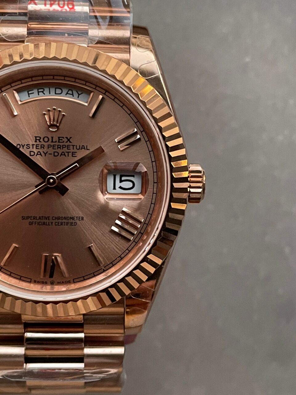 GMF Factory 1:1 Rolex Day-Date 40mm 228235 904L RG Fluted Bezel Rose Gold Dial