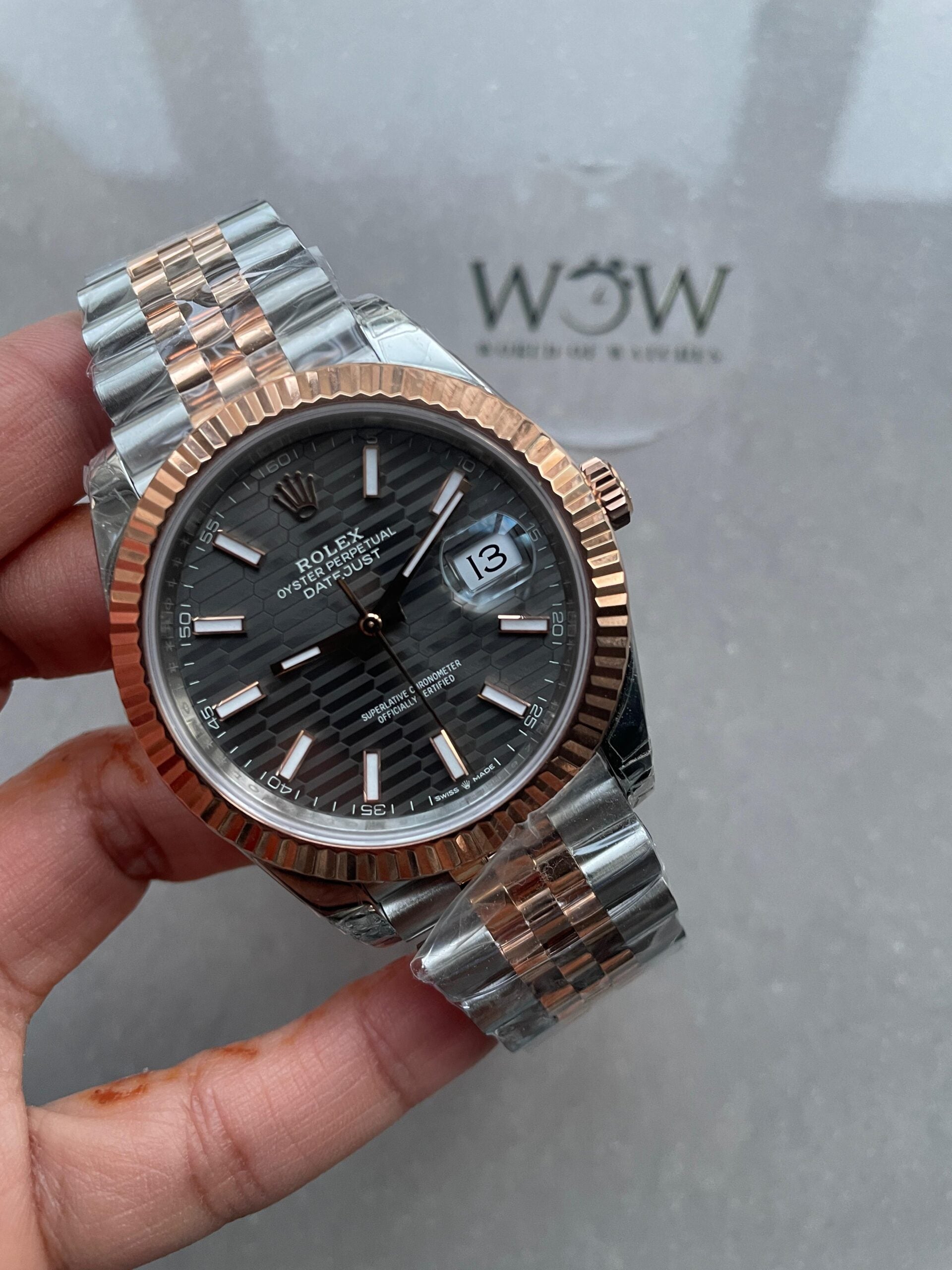 VSF Factory 1:1  Rolex Datejust 41mm 126331 904L RG/SS Fltued Bezel Pattern Motif Grey Dial Stick VS3235