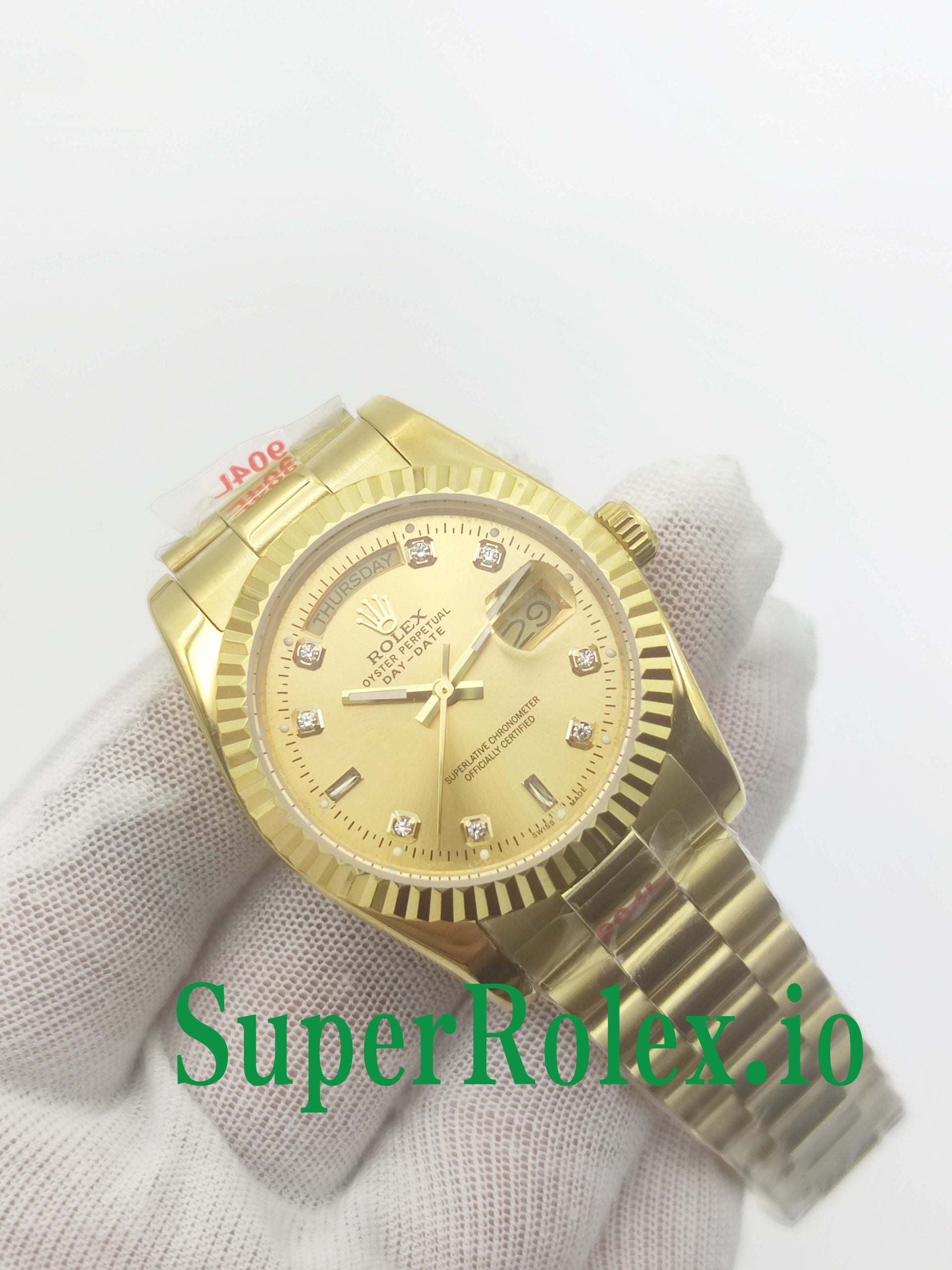 Rolex Day-Date 36MM Yellow Gold Silver Diamond Dial Ref.118238