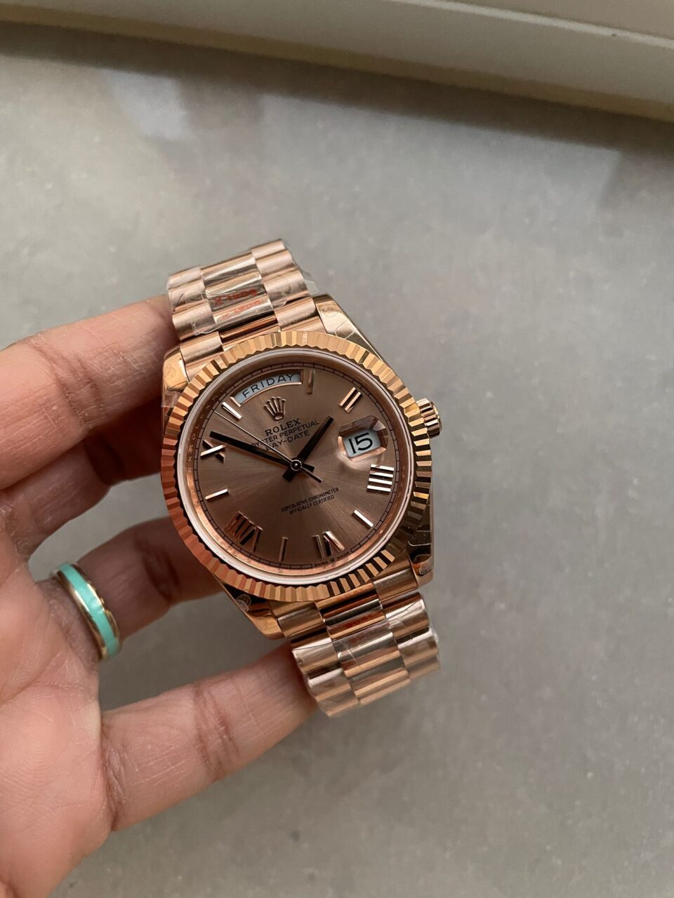 GMF Factory 1:1 Rolex Day-Date 40mm 228235 904L RG Fluted Bezel Rose Gold Dial