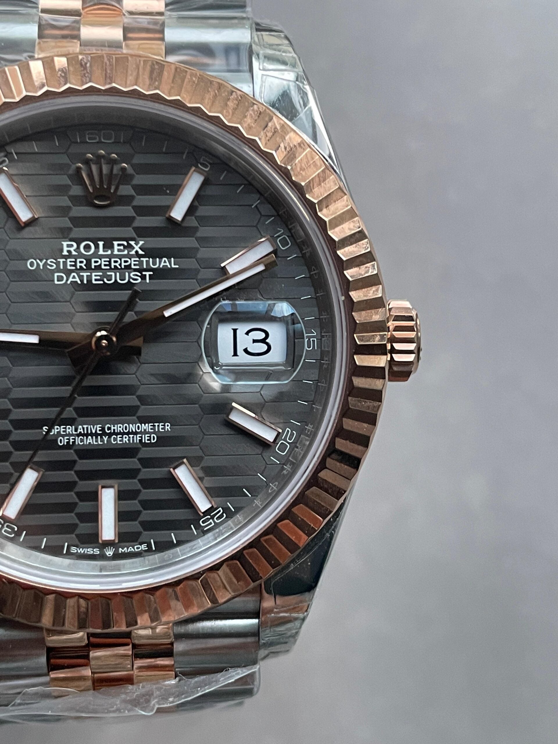 VSF Factory 1:1  Rolex Datejust 41mm 126331 904L RG/SS Fltued Bezel Pattern Motif Grey Dial Stick VS3235