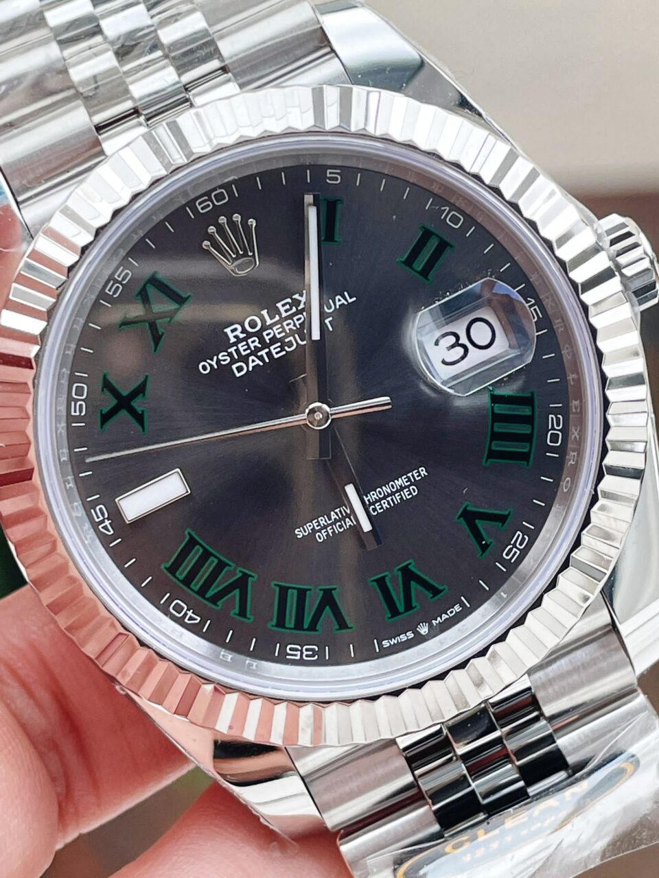 Rolex DateJust Men “wimbledon”SS Grey textured Dial Roman Markers