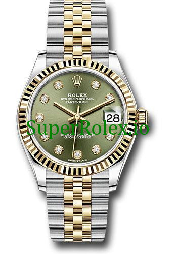 Rolex Datejust 31 Steel and Yellow Gold Olive Green Diamond Dial Ref.278273