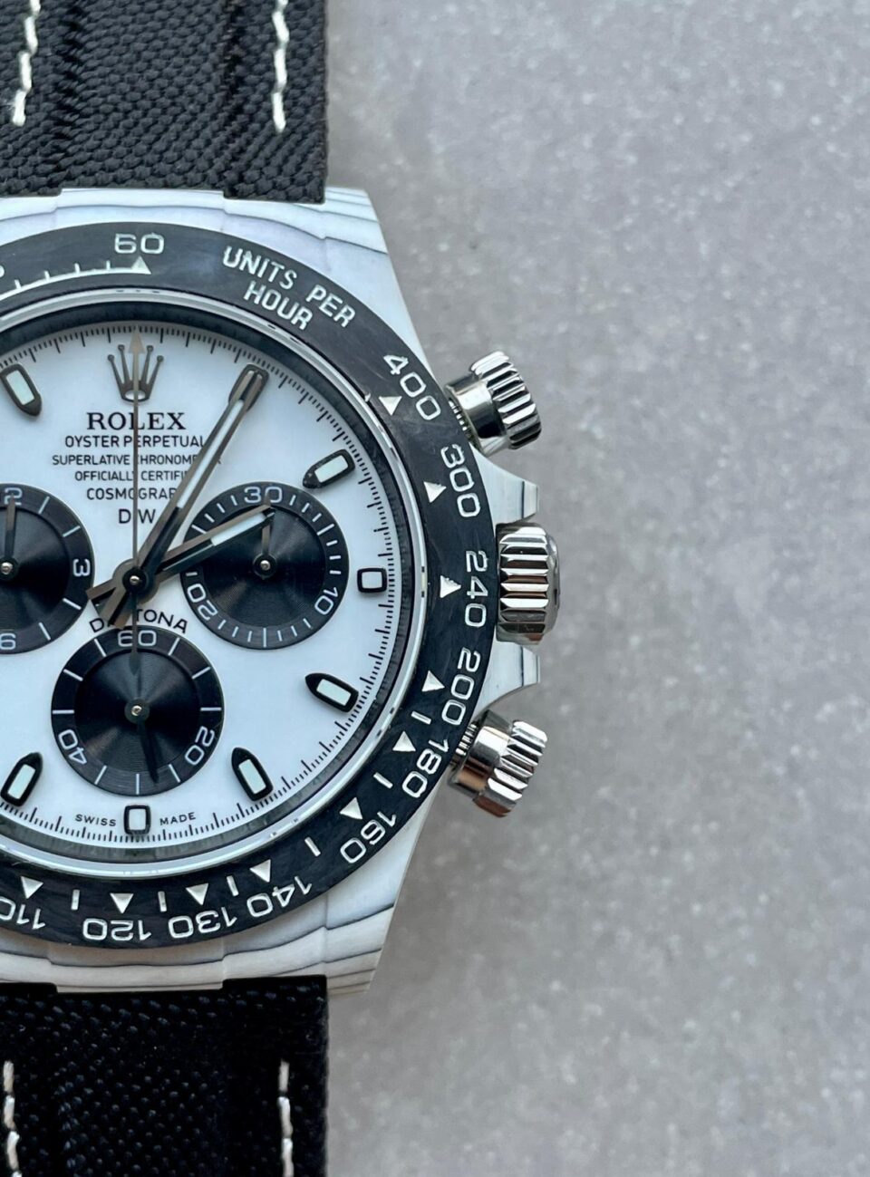 Noob Factory 1:1 Rolex Daytona DIW PANDA White Carbon Case and Bezel Best Edition White/Black Dial SA4130 V2