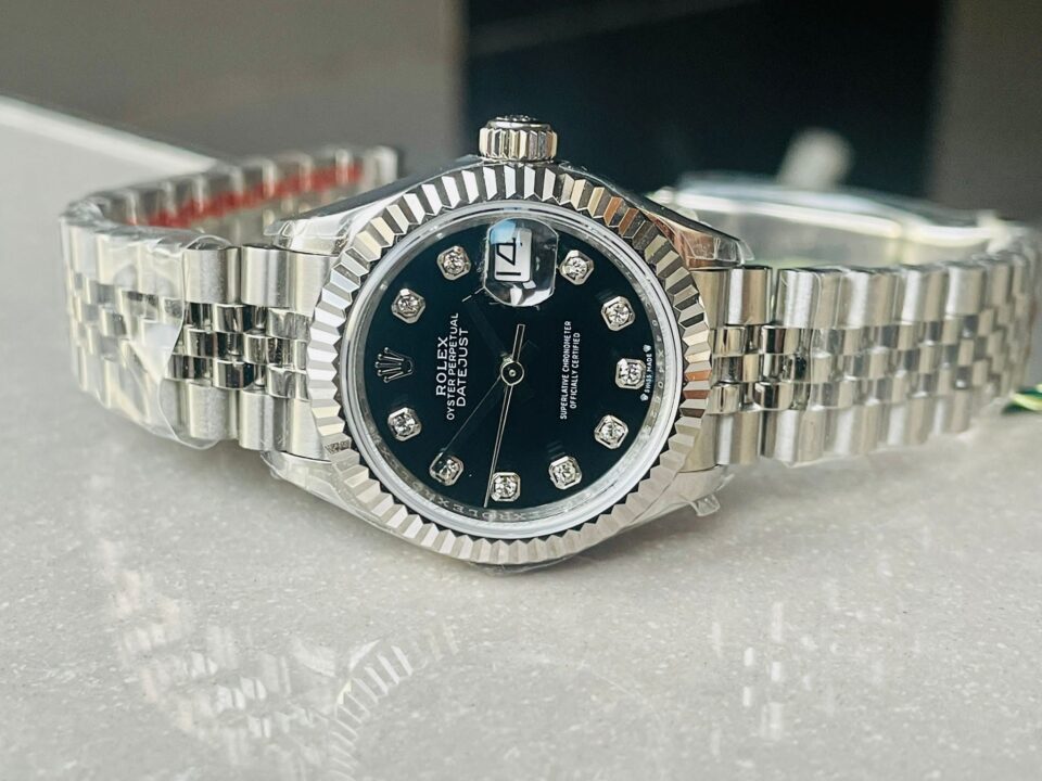 Rolex Datejust 28mm 904L SS Black Dial Diamond markers