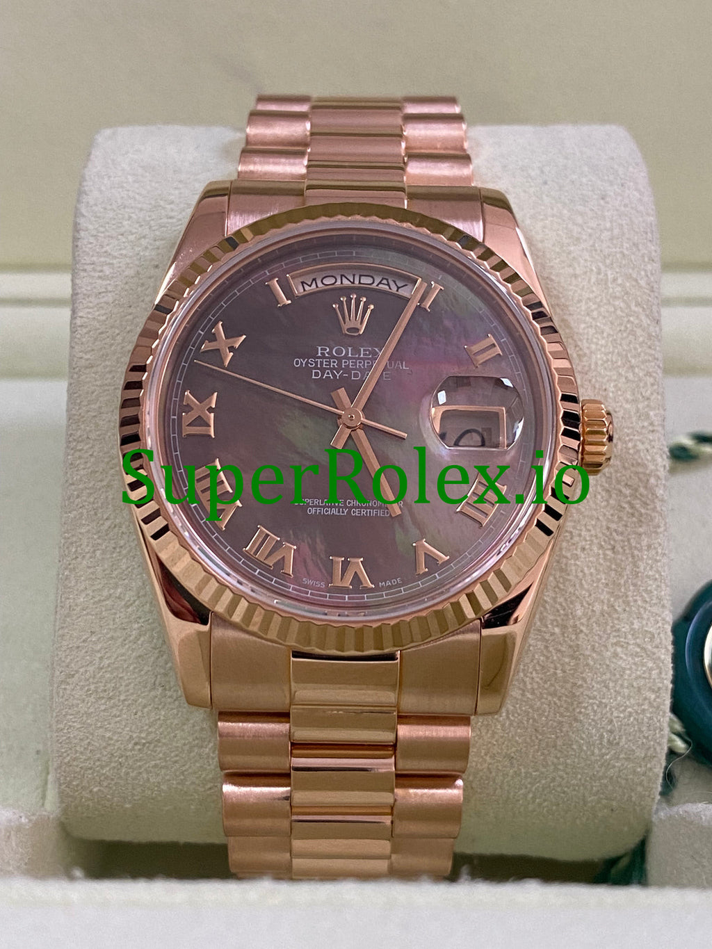 Rolex Day-Date 36MM Everose Gold Tahitian Mother of Pearl Roman Dial Ref.118235