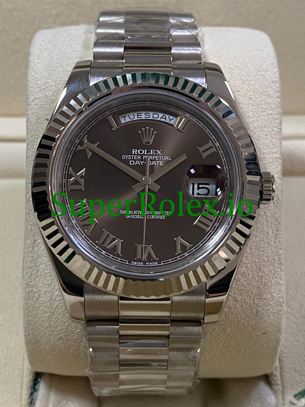 Rolex Day-Date II 40MM White Gold Ref.218239 - hocolate Roman Dial