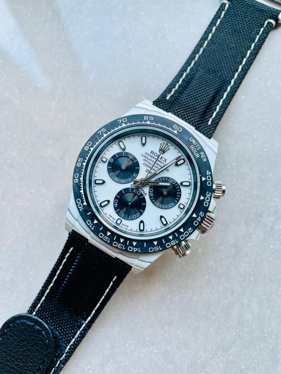 Noob Factory 1:1 Rolex Daytona DIW PANDA White Carbon Case and Bezel Best Edition White/Black Dial SA4130 V2