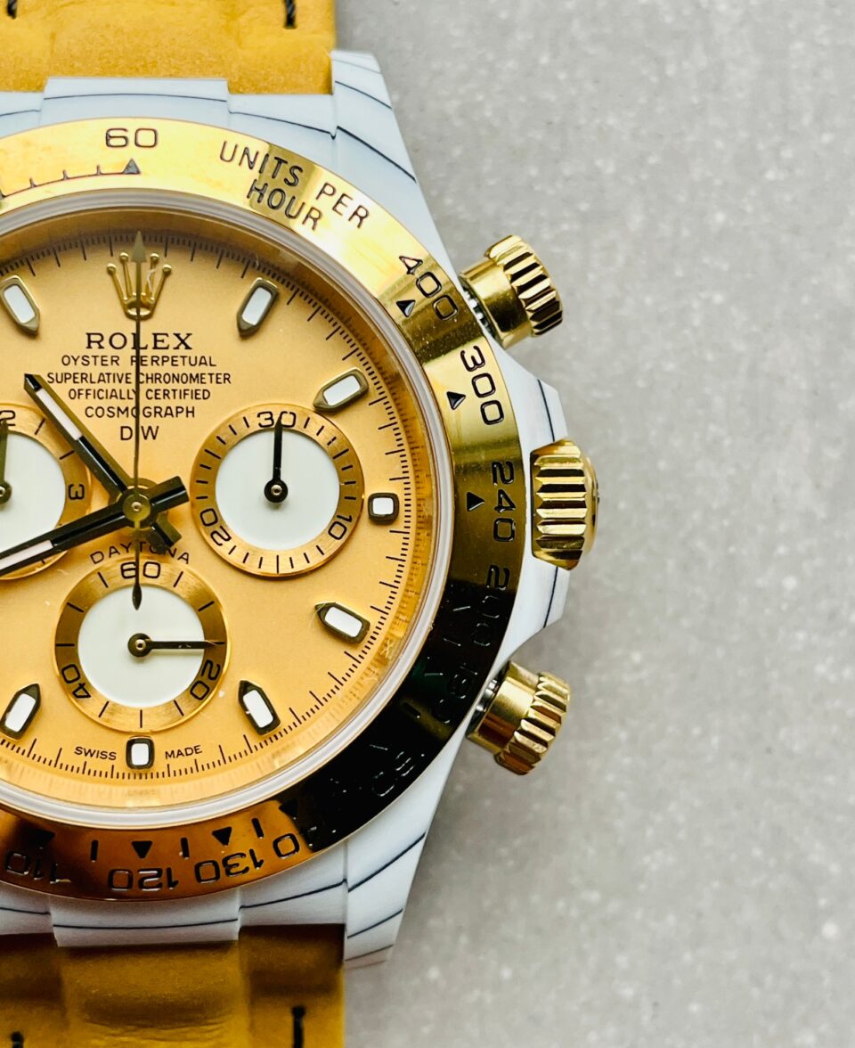 DIWF Factory 1:1 Rolex Daytona DIW White Carbon/YG  Best Edition Gold Dial A7750