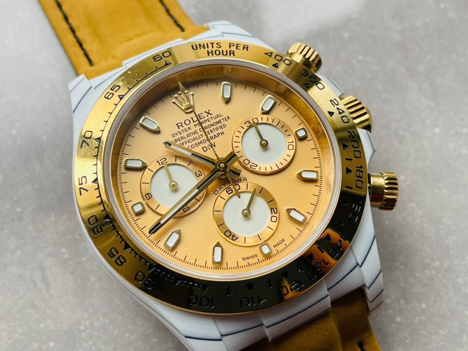 DIWF Factory 1:1 Rolex Daytona DIW White Carbon/YG  Best Edition Gold Dial A7750