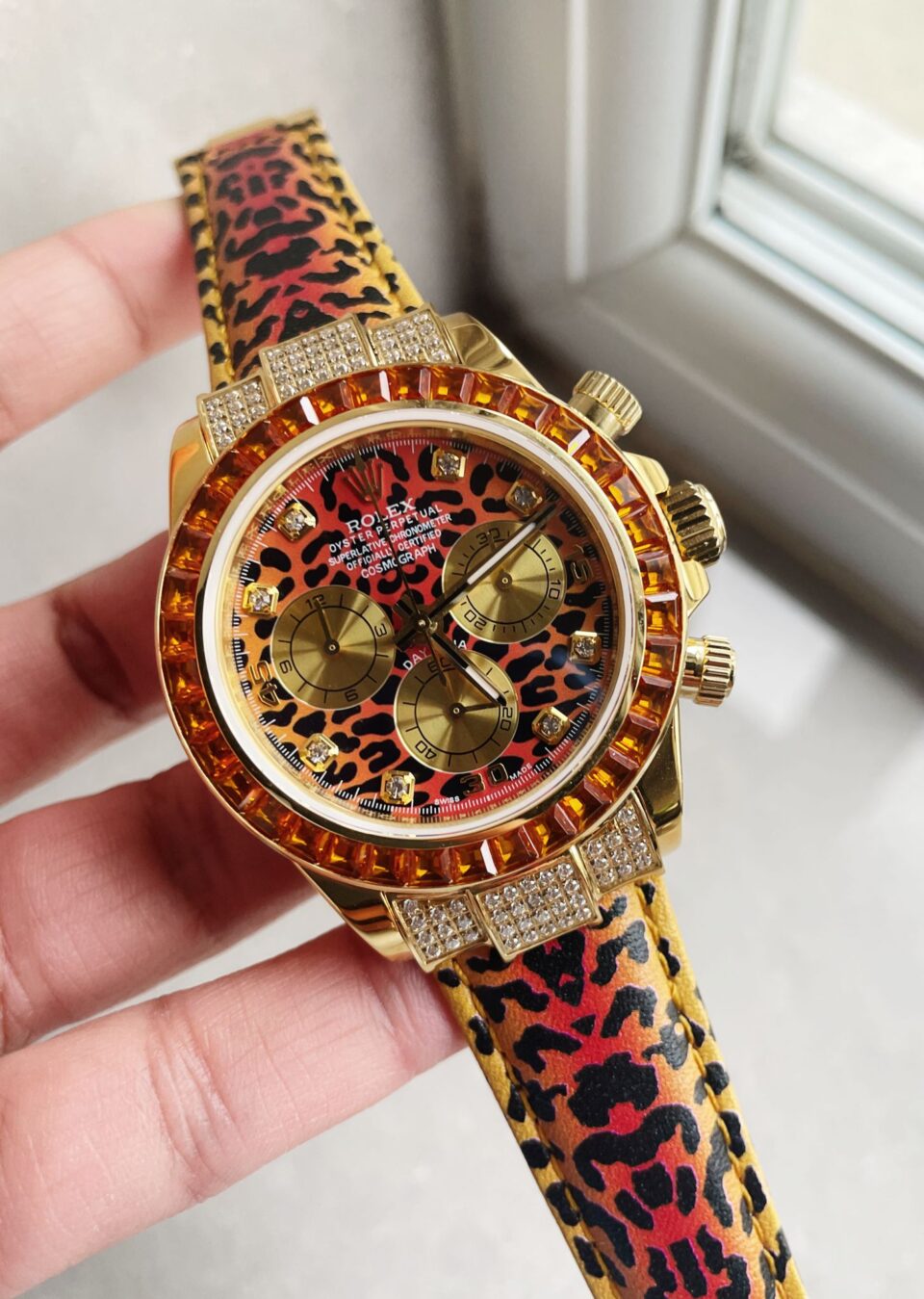 JH factory 1:1 Rolex Daytona 116598 SACO ‘Leopard’ Leopard print Dial Leopard print Leather Strap