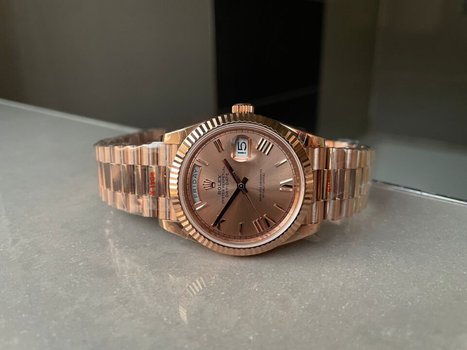 GMF Factory 1:1 Rolex Day-Date 40mm 228235 904L RG Fluted Bezel Rose Gold Dial