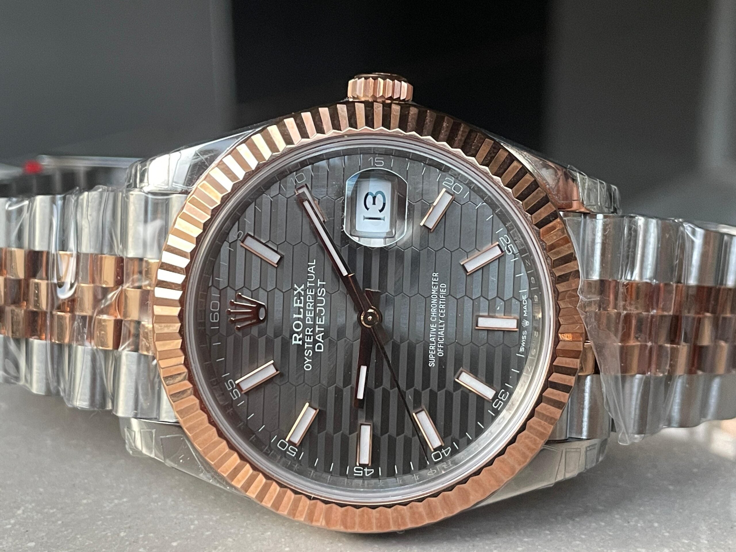 VSF Factory 1:1  Rolex Datejust 41mm 126331 904L RG/SS Fltued Bezel Pattern Motif Grey Dial Stick VS3235