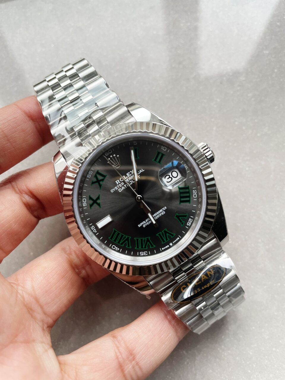 Rolex DateJust Men “wimbledon”SS Grey textured Dial Roman Markers
