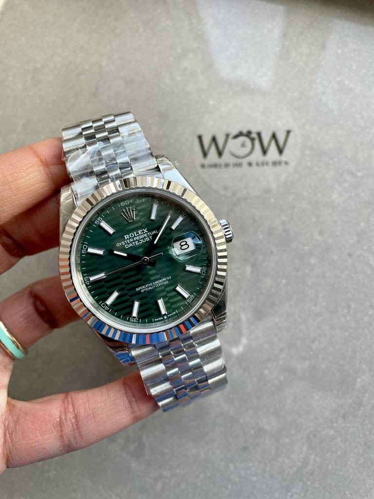 VSF Factory 1:1 Rolex Datejust 41mm 126334 904L SS Fluted Bezel Patterned Green MOTIF Dial VS3235