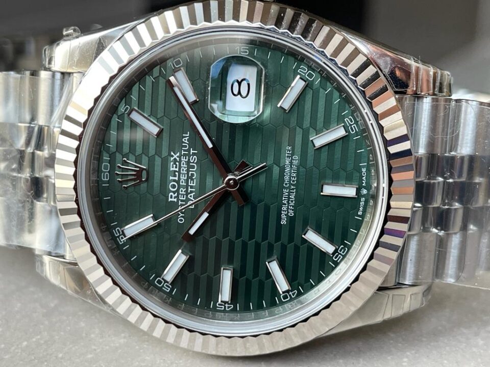 VSF Factory 1:1 Rolex Datejust 41mm 126334 904L SS Fluted Bezel Patterned Green MOTIF Dial VS3235