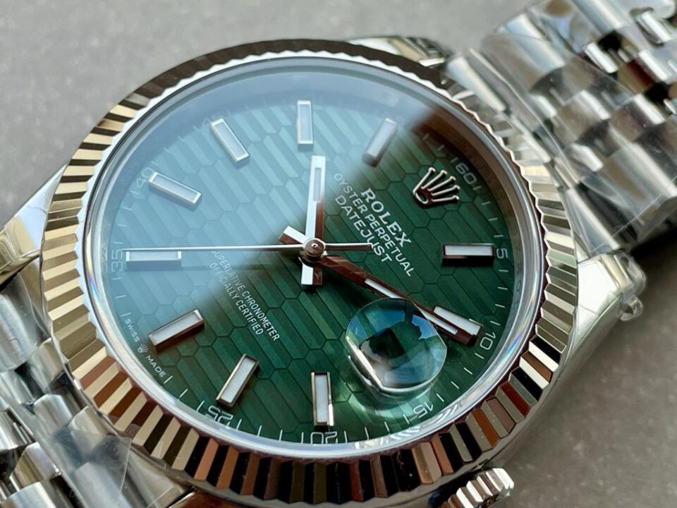 VSF Factory 1:1 Rolex Datejust 41mm 126334 904L SS Fluted Bezel Patterned Green MOTIF Dial VS3235