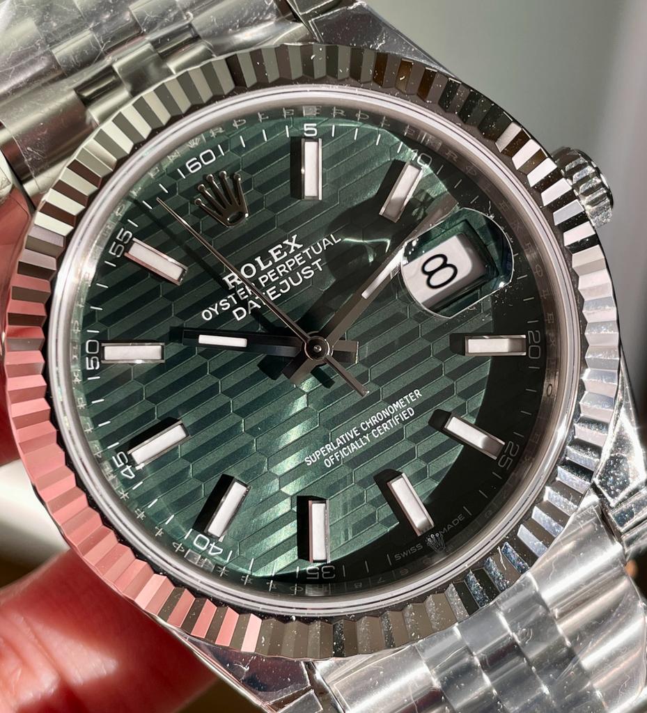 VSF Factory 1:1 Rolex Datejust 41mm 126334 904L SS Fluted Bezel Patterned Green MOTIF Dial VS3235