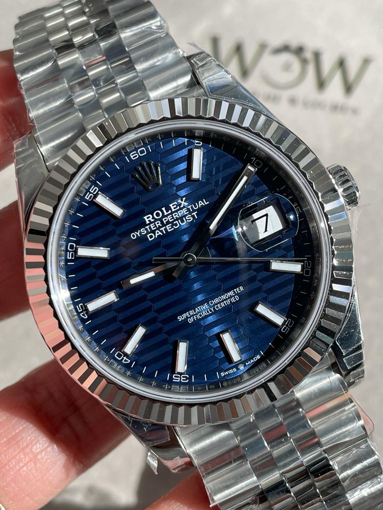 VSF Factory 1:1 Rolex Datejust 41mm 126334 904L SS Fluted Bezel Patterned Blue MOTIF Dial VS3235