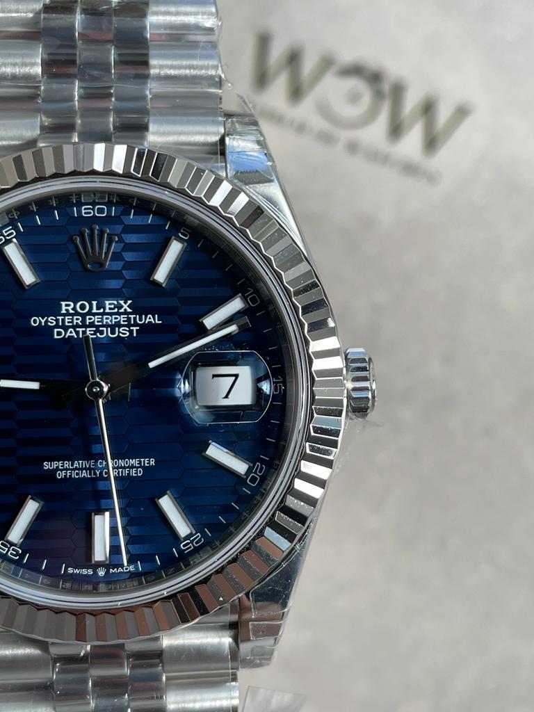 VSF Factory 1:1 Rolex Datejust 41mm 126334 904L SS Fluted Bezel Patterned Blue MOTIF Dial VS3235