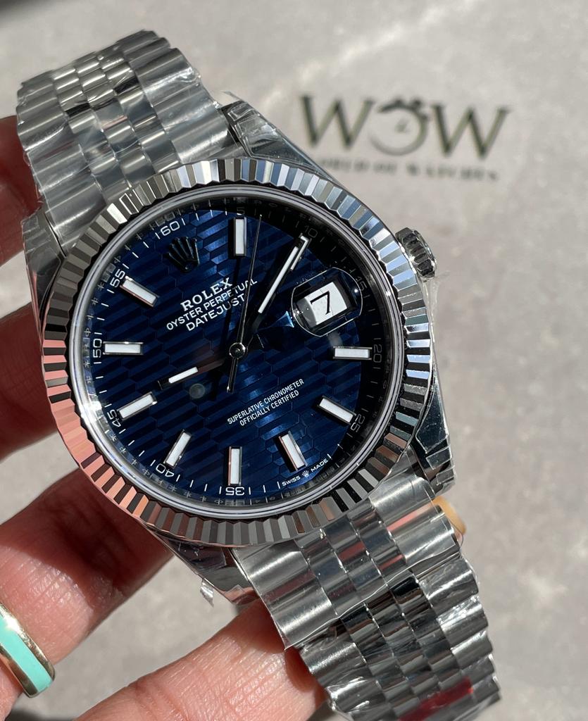 VSF Factory 1:1 Rolex Datejust 41mm 126334 904L SS Fluted Bezel Patterned Blue MOTIF Dial VS3235