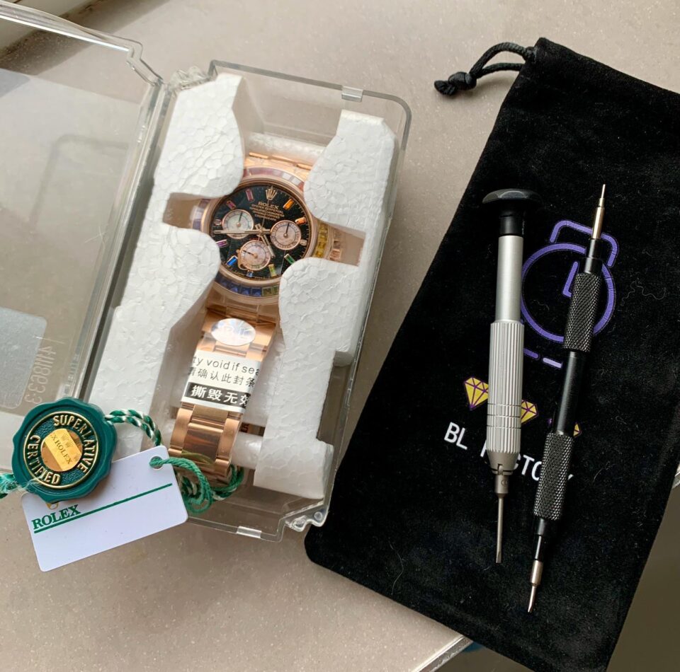 BLF Factory 1:1 Rolex Daytona 116589RBOW YG Rainbow Crystal Best Edition Black Dial A4130