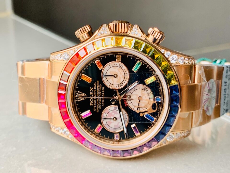 BLF Factory 1:1 Rolex Daytona 116589RBOW YG Rainbow Crystal Best Edition Black Dial A4130