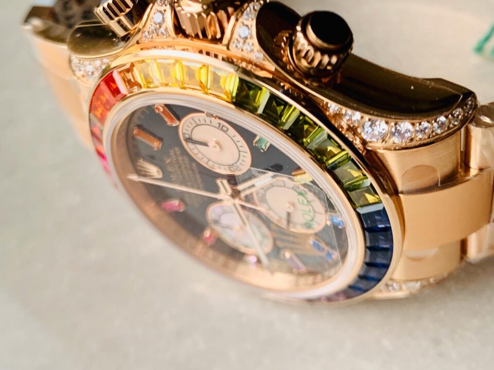 BLF Factory 1:1 Rolex Daytona 116589RBOW YG Rainbow Crystal Best Edition Black Dial A4130
