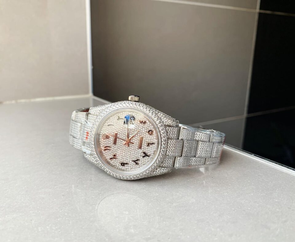 Rolex OYSTER PERPETUAL 41mm 904L SS MOISSANITE DIAMONDS BRACELET AND DIAL A2824 iced out