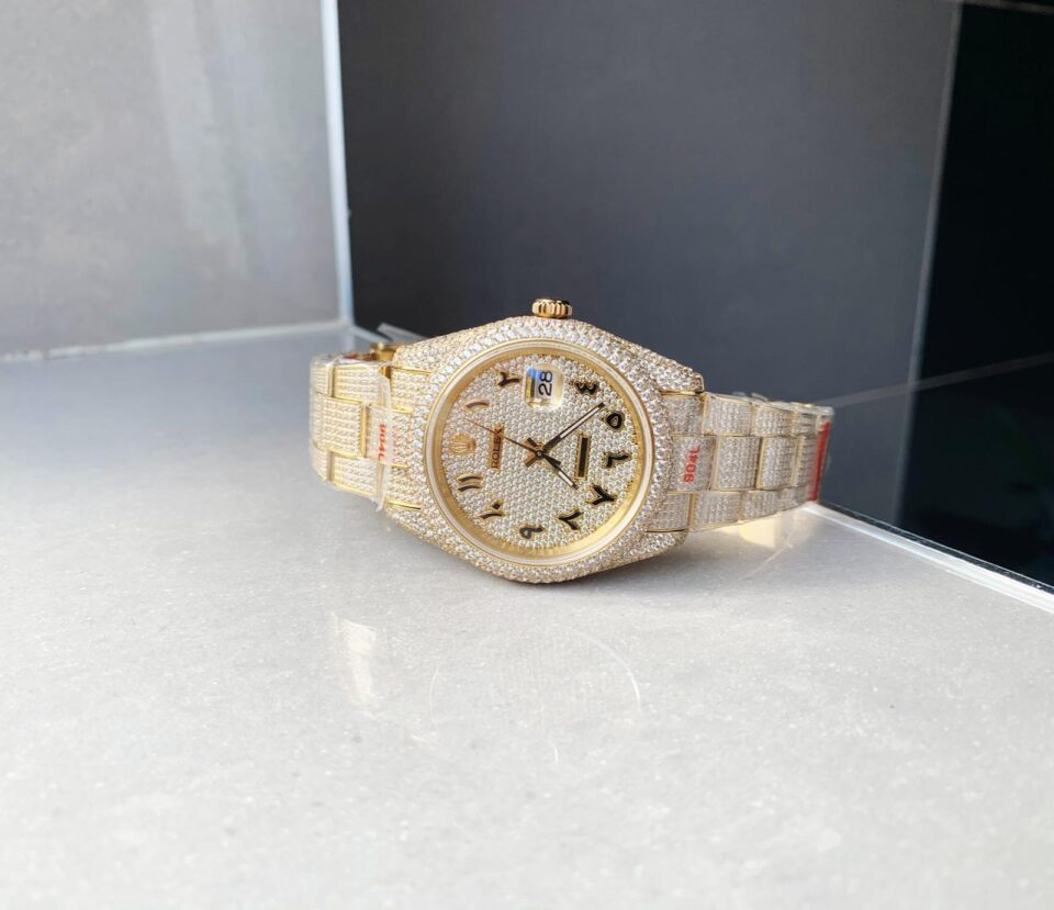Rolex OYSTER PERPETUAL 41mm 904L SS SILVER/GOLD MOISSANITE DIAMONDS BRACELET AND DIAL A2824 iced out