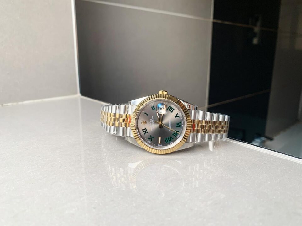 REF Factory 1:1 Best Rolex New DateJust 41 126334 SS/YG Edition Gray Dial Green Roman Markers A3235