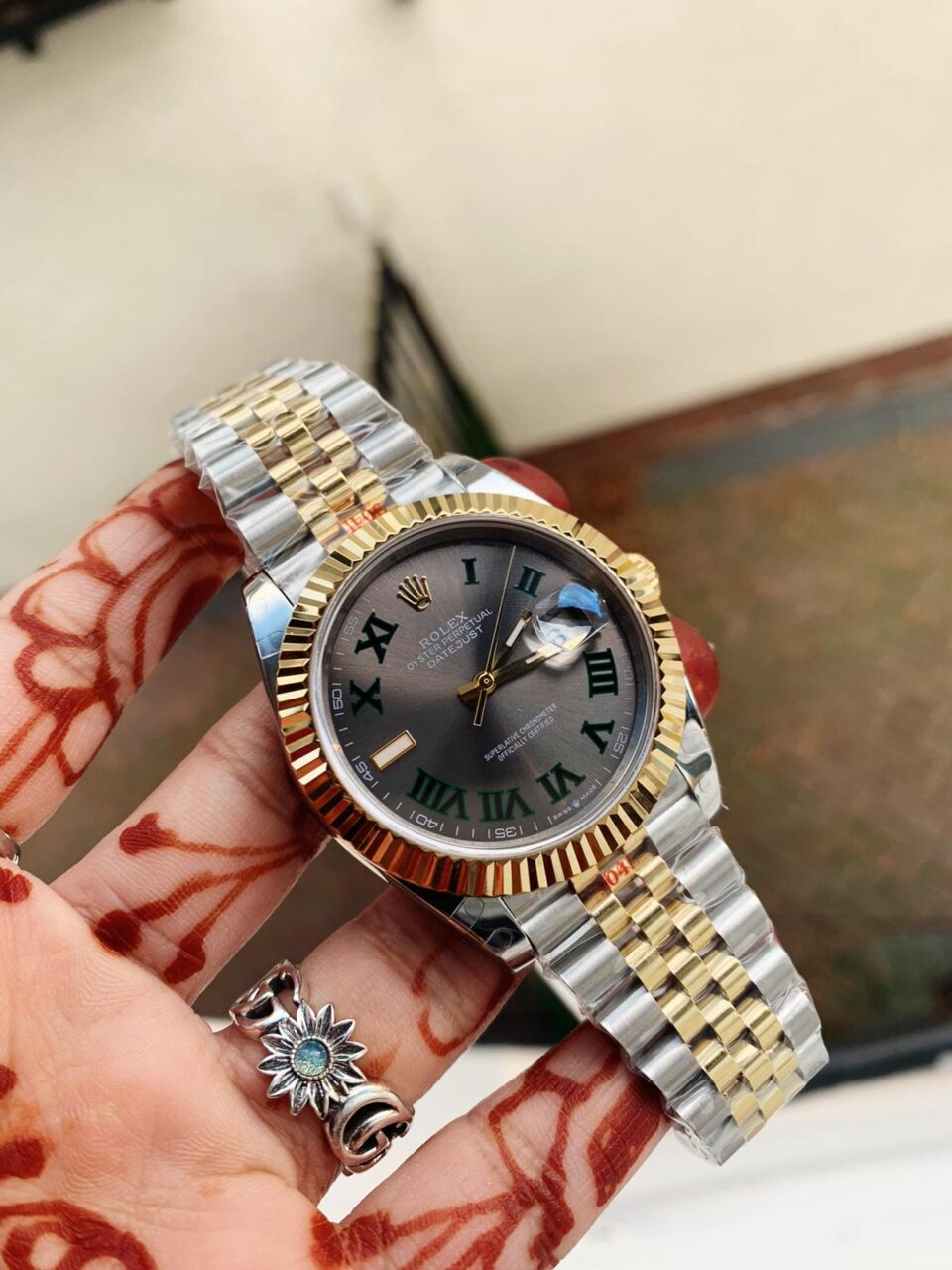 REF Factory 1:1 Best Rolex New DateJust 41 126334 SS/YG Edition Gray Dial Green Roman Markers A3235