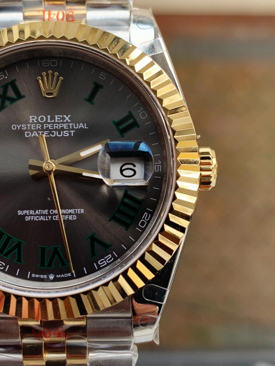 REF Factory 1:1 Best Rolex New DateJust 41 126334 SS/YG Edition Gray Dial Green Roman Markers A3235