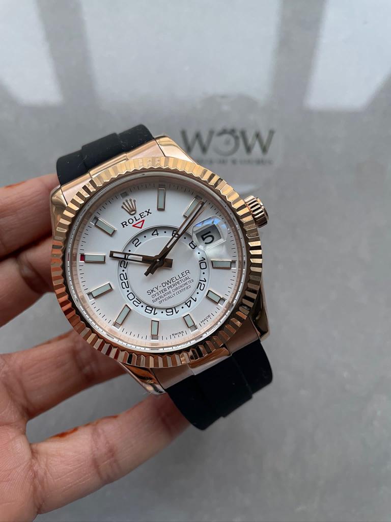 Twf FACTORY 1:1 Rolex Skydweller SS/RG best edition white dial