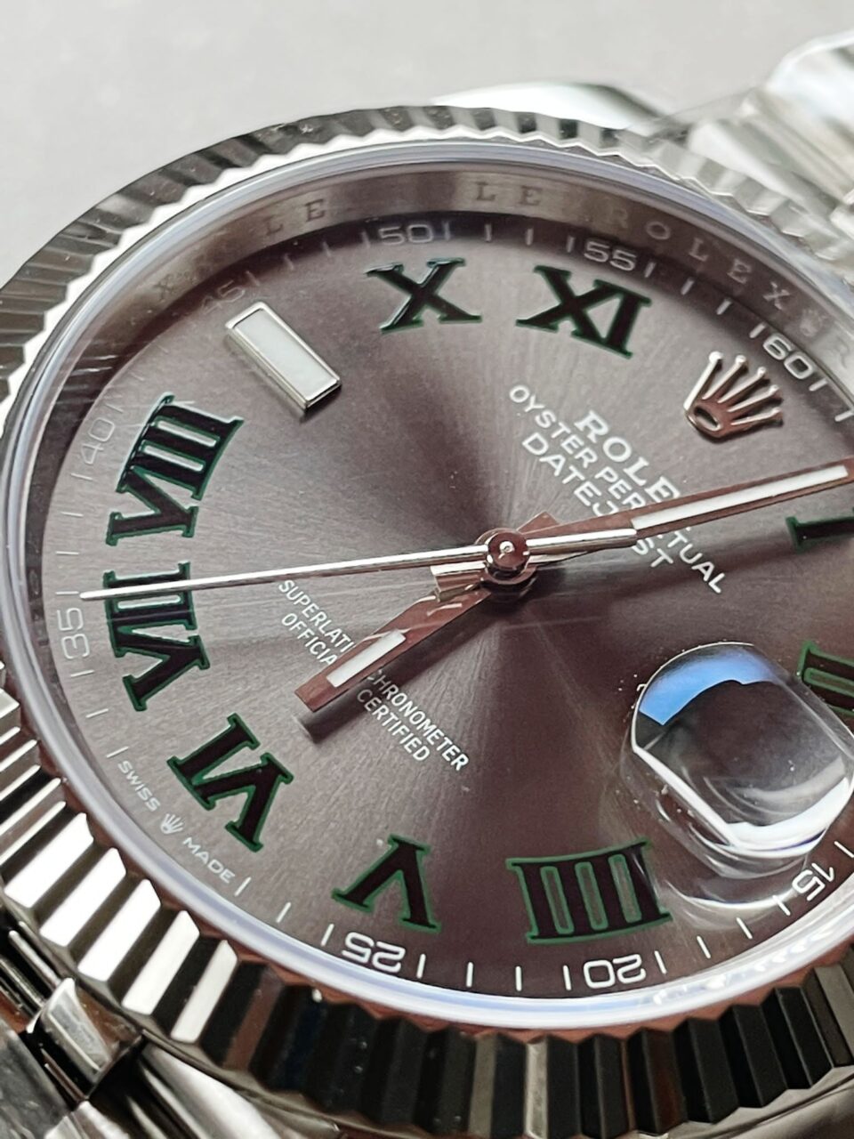 Rolex DateJust Men “wimbledon”SS Grey textured Dial Roman Markers