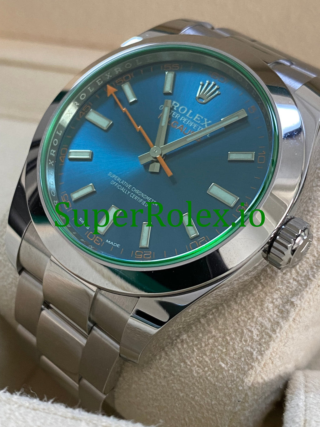 Rolex Milgauss 40mm Blue Dial Ref.116400GV - Green Crystal