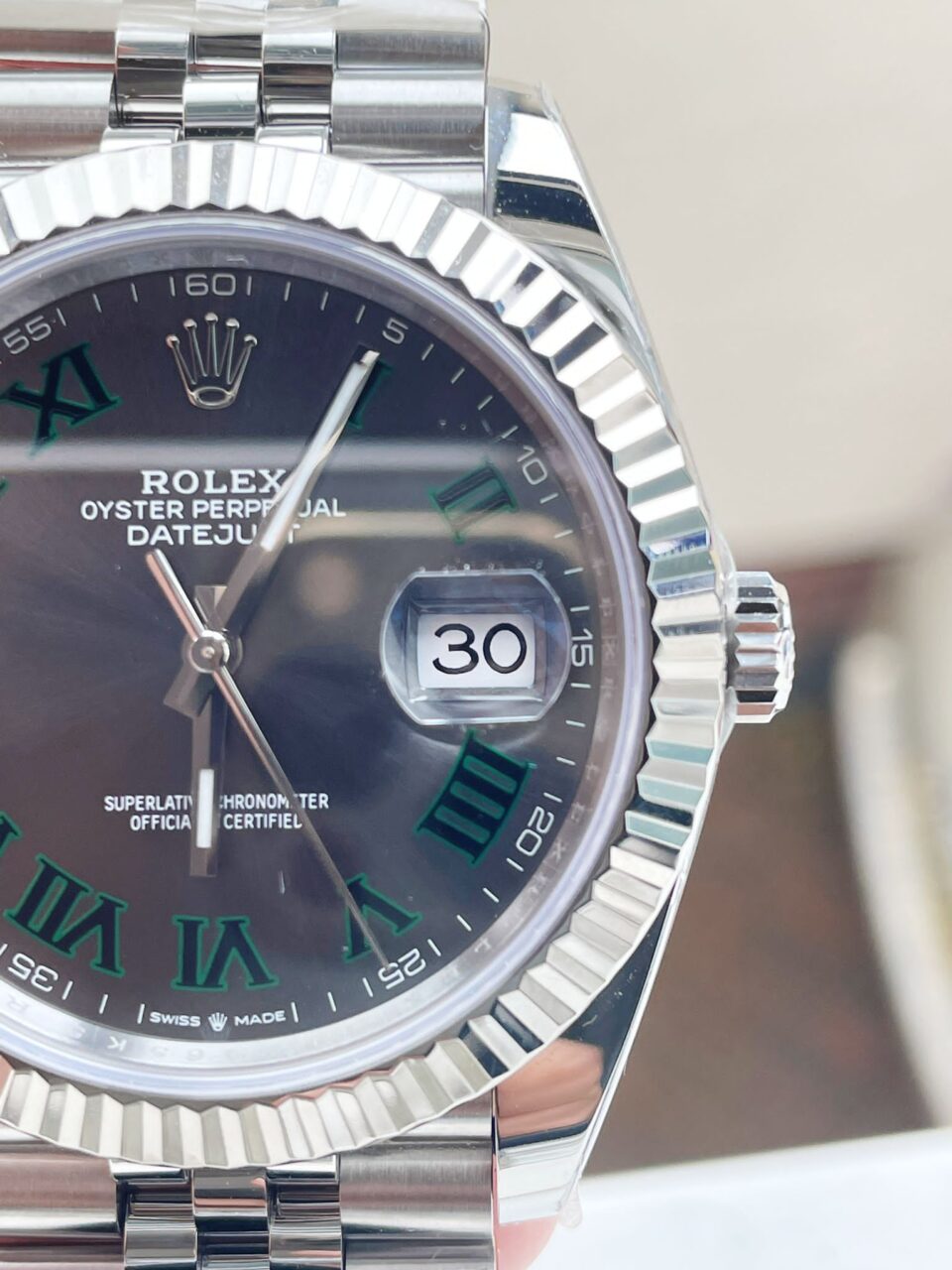 Rolex DateJust Men “wimbledon”SS Grey textured Dial Roman Markers