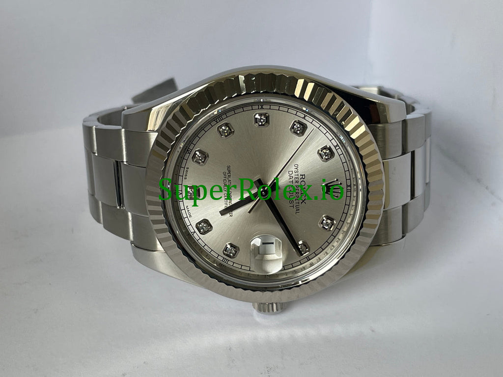 Rolex Datejust II 41 Silver Diamond Dial Ref.116334