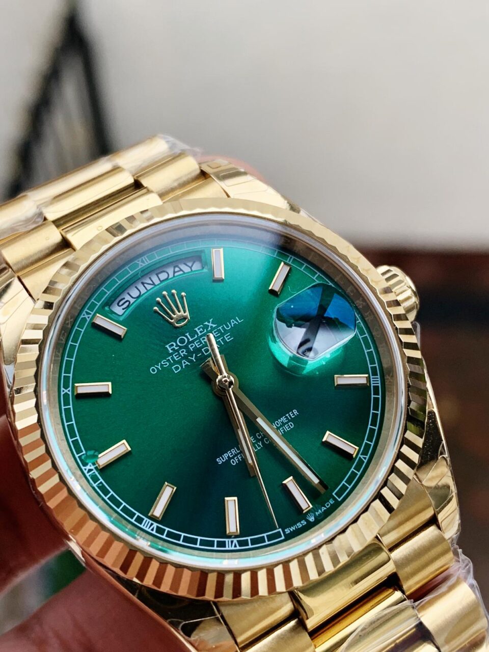 EWF Factory 1:1 Rolex Day Date 40 YG 904L Steel Best Edition Green Dial A3255