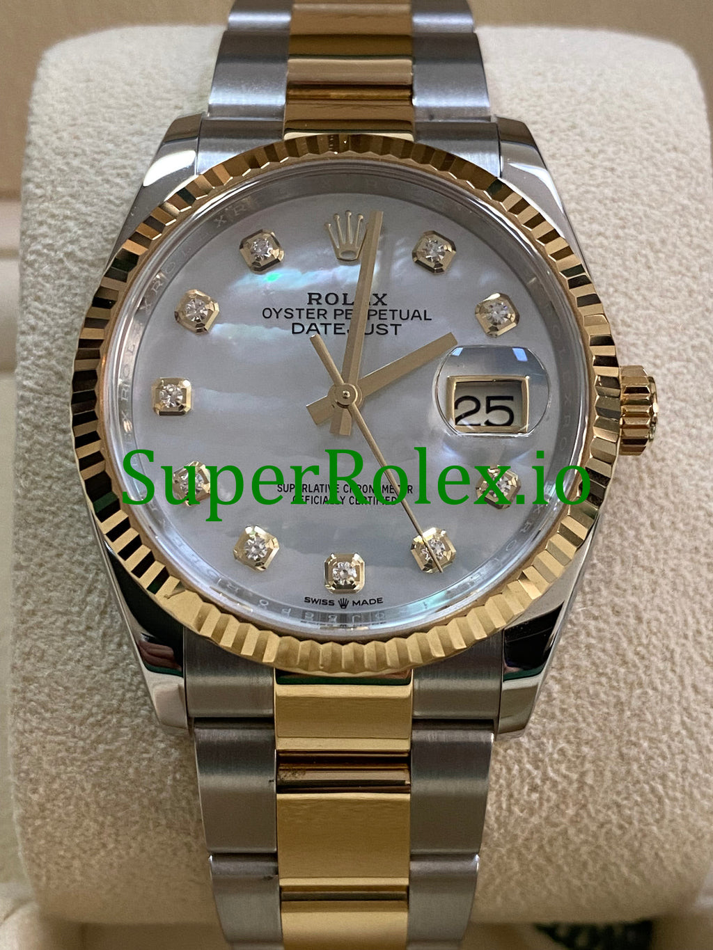 Rolex Datejust 36 Yellow Gold Mother of Pearl Diamond Dial Ref.126233