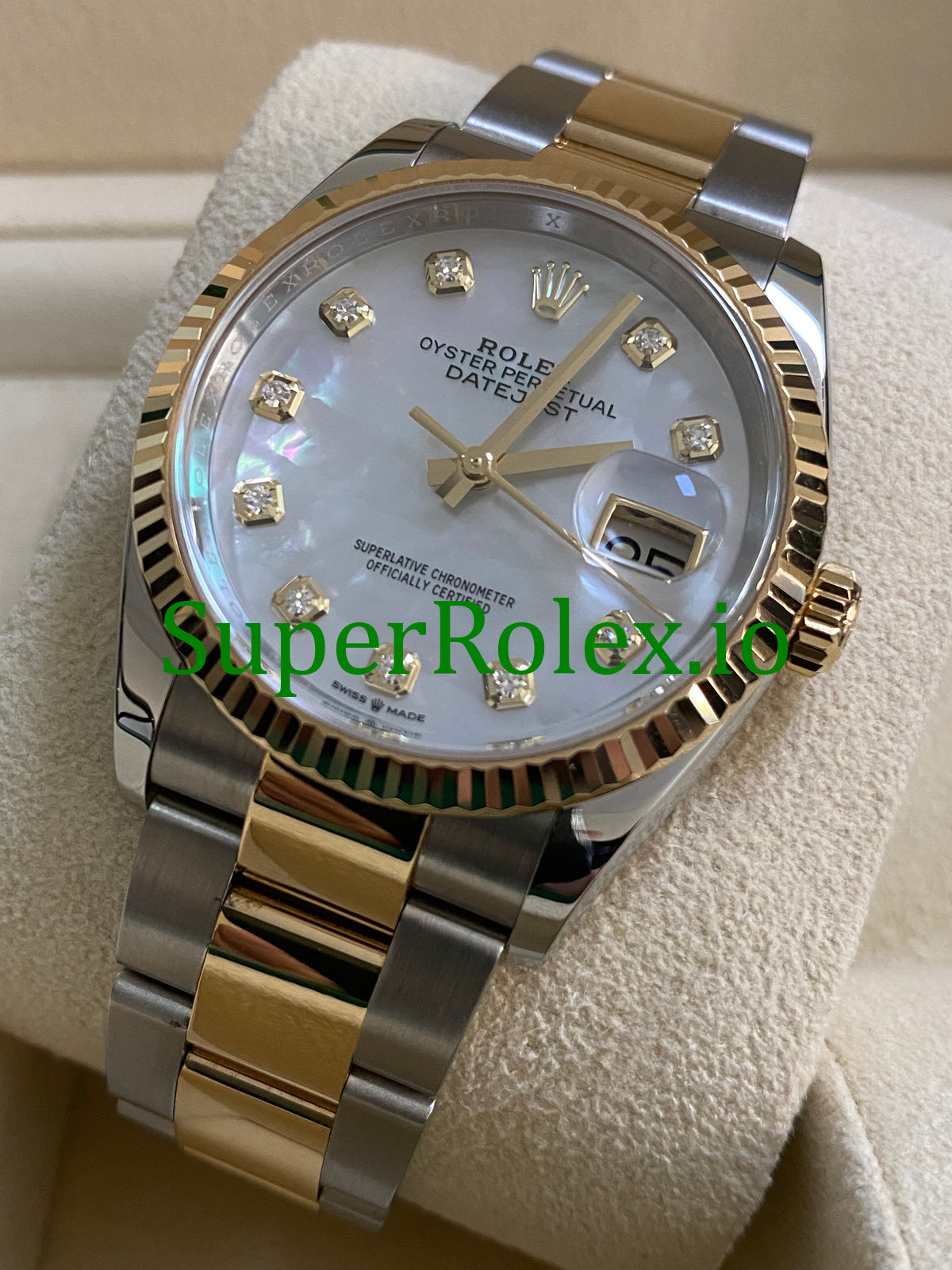 Rolex Datejust 36 Yellow Gold Mother of Pearl Diamond Dial Ref.126233