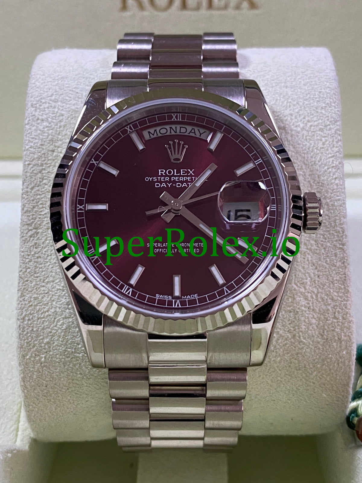 Rolex Day-Date 36MM White Gold Cherry Dial Ref.118239